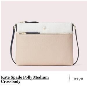 Kate Spade Polly Medium Crossbody Bag Pebbled Leather Blush White Navy Strap